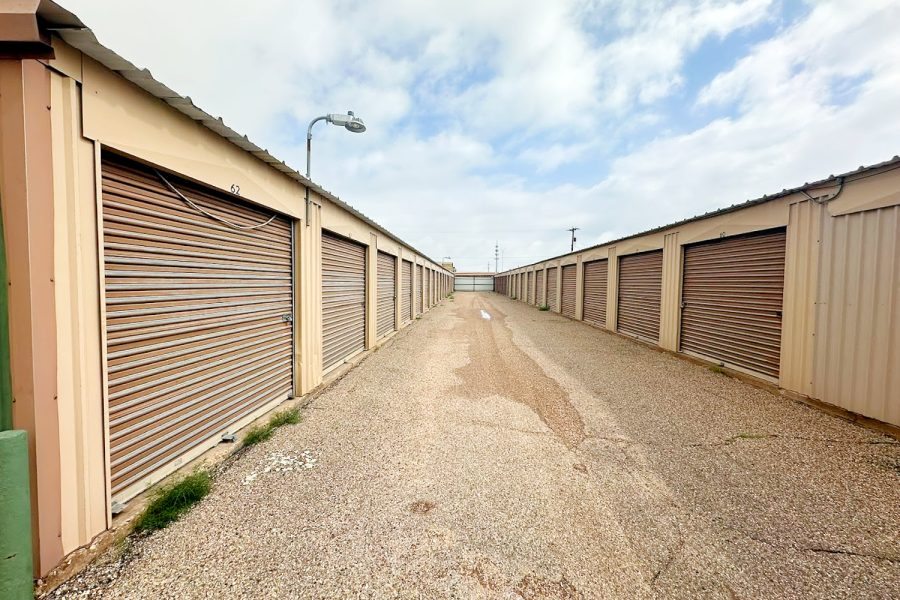 Drive-up storage unit aisle at Valora Storage